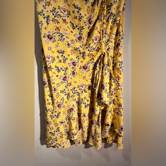 MAX STUDIO YELLOW COTTAGECORE FLORAL CINCHED TIE SIDE ZIP SKIRT MED PREOWNED - Picture 8 of 10